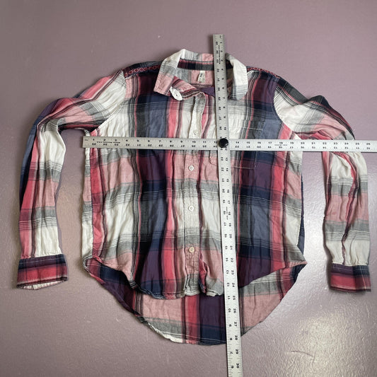 Mudd Shirt Womens Medium Pink Blue Plaid Button Down Long Sleeve Collared Casual
