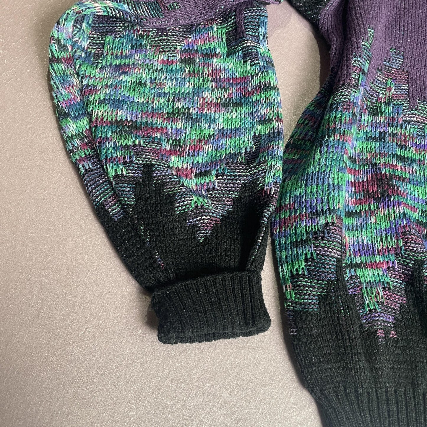 Vintage Alan Stuart Sweater Mens Medium Black Purple Abstract Textured Knit 80s