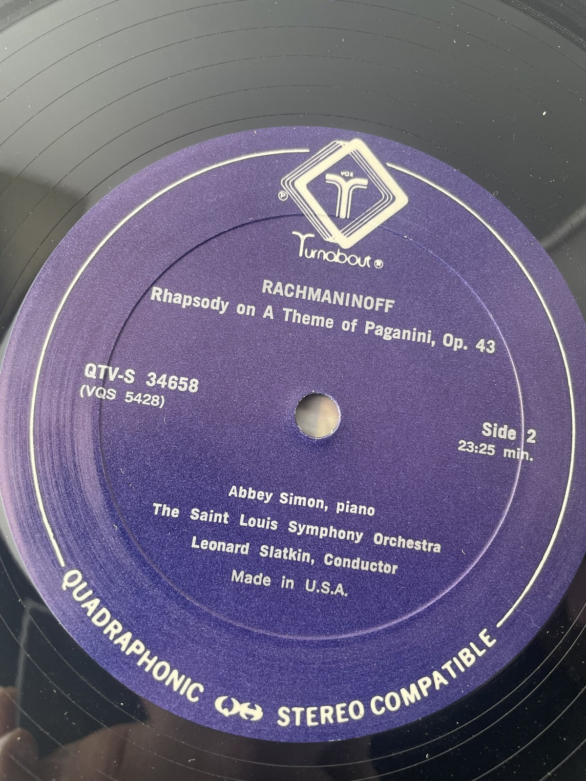 Vintage Rachmaninoff Vinyl LP Turnabout QTV-S 34658 Abbey Simon Leonard Slatkin