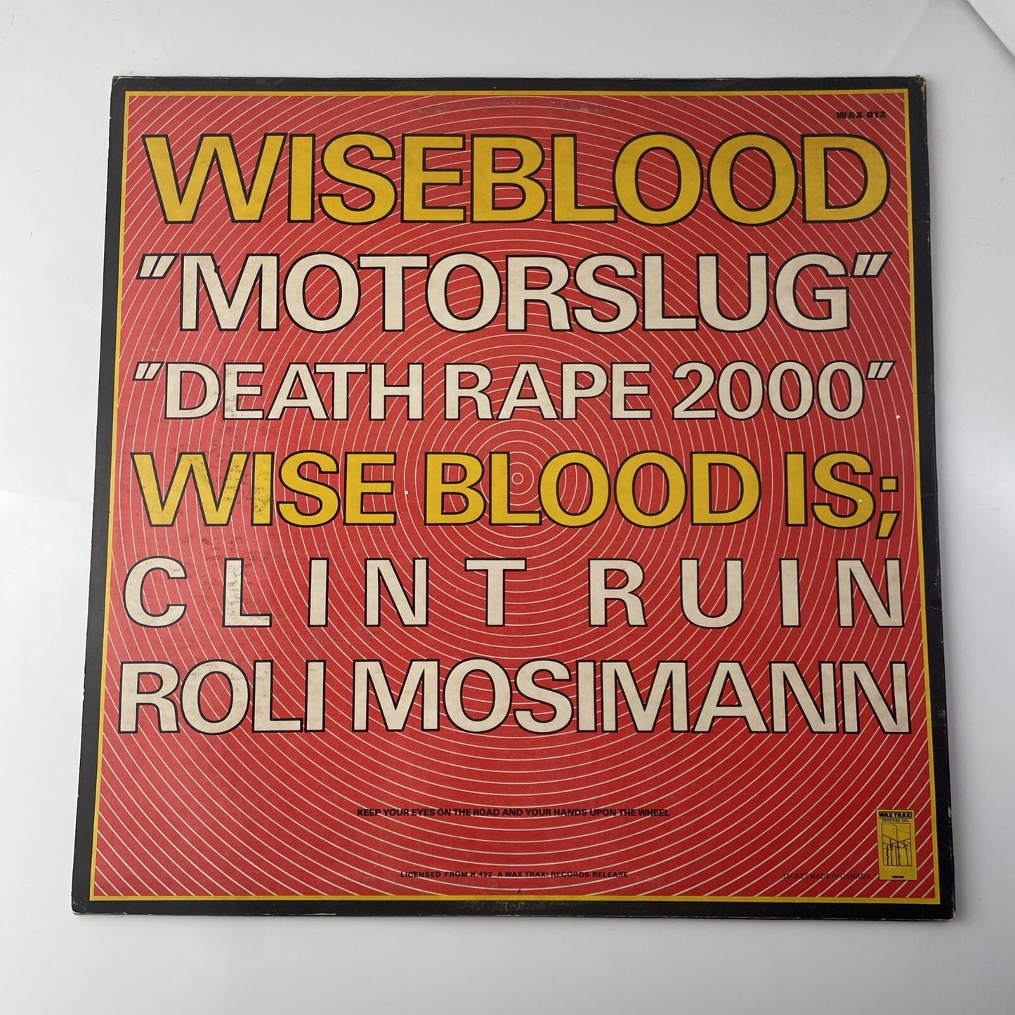 12" 45RPM SINGLE~ WISEBLOOD~ 1985~ MOTORSLUG~ CANADA IMPORT
