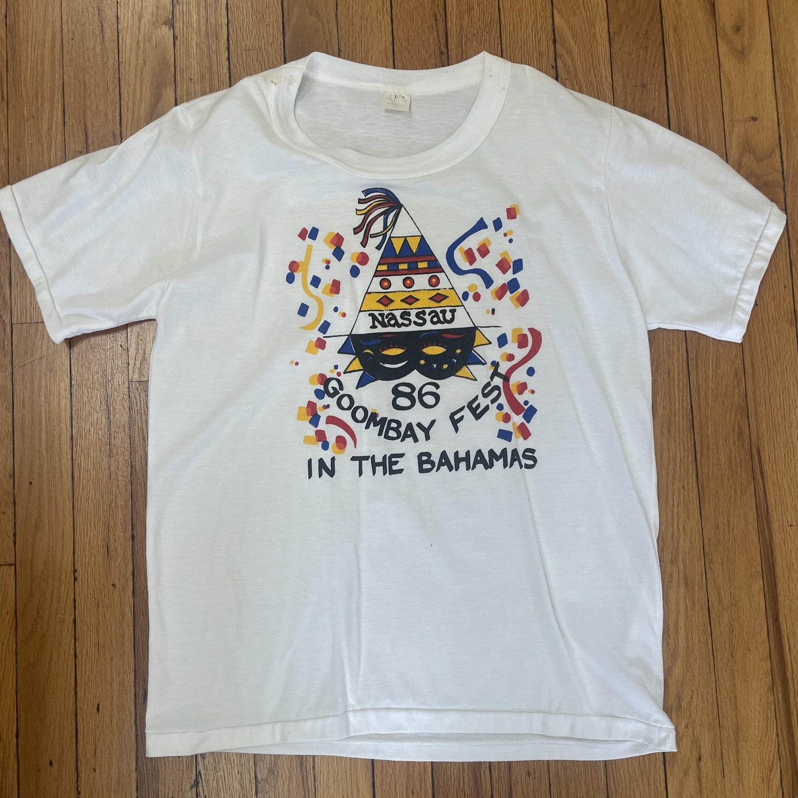Vintage Goombay Fest Shirt Mens XL White 1986 Nassau Bahamas Carnival Tee 80s