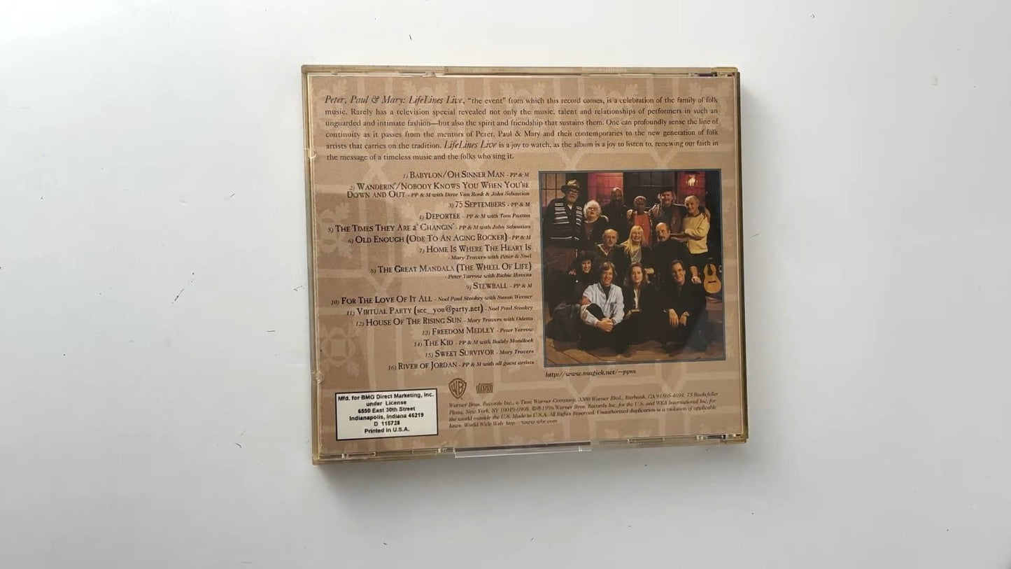 Peter, Paul & Mary - LifeLines Live CD 1996 Folk Warner Bros.