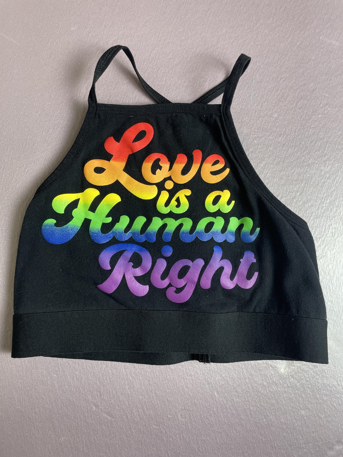 Spencer's Tank Top Womens Small Black Crop Love Is A Human Right Rainbow Pride