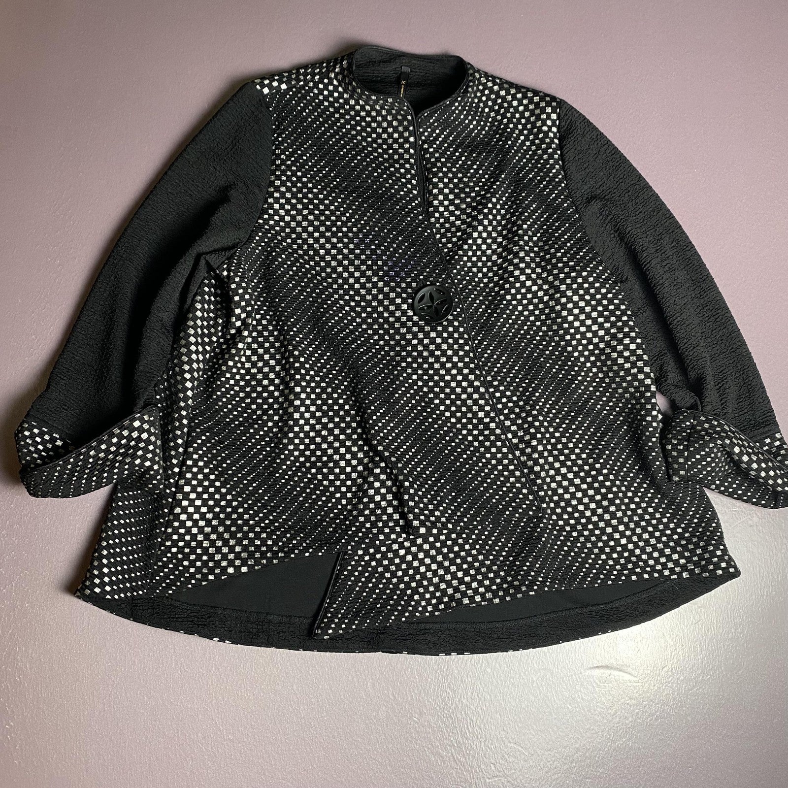 IC by Connie K Jacket Womens XL(see blue stain Textured Geometric Button Up Chic