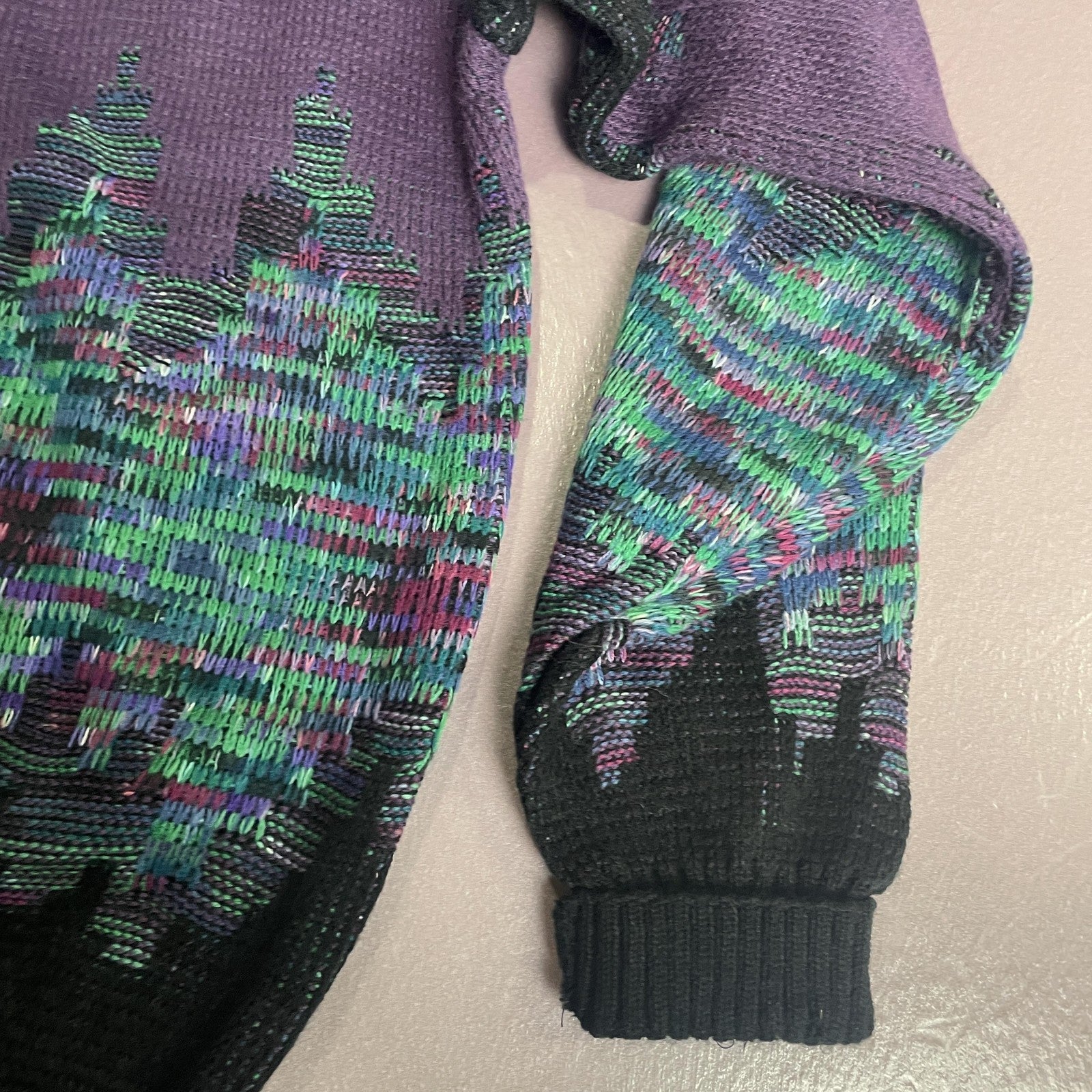 Vintage Alan Stuart Sweater Mens Medium Black Purple Abstract Textured Knit 80s