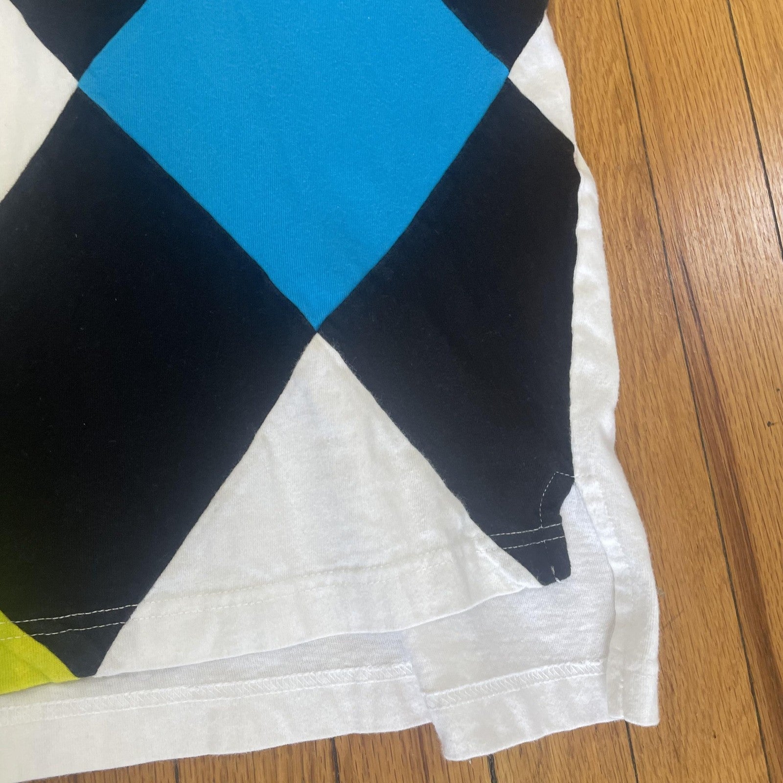 Vintage The Limited Shirt Mens Medium White Argyle Graphic Blue Yellow Black 90s