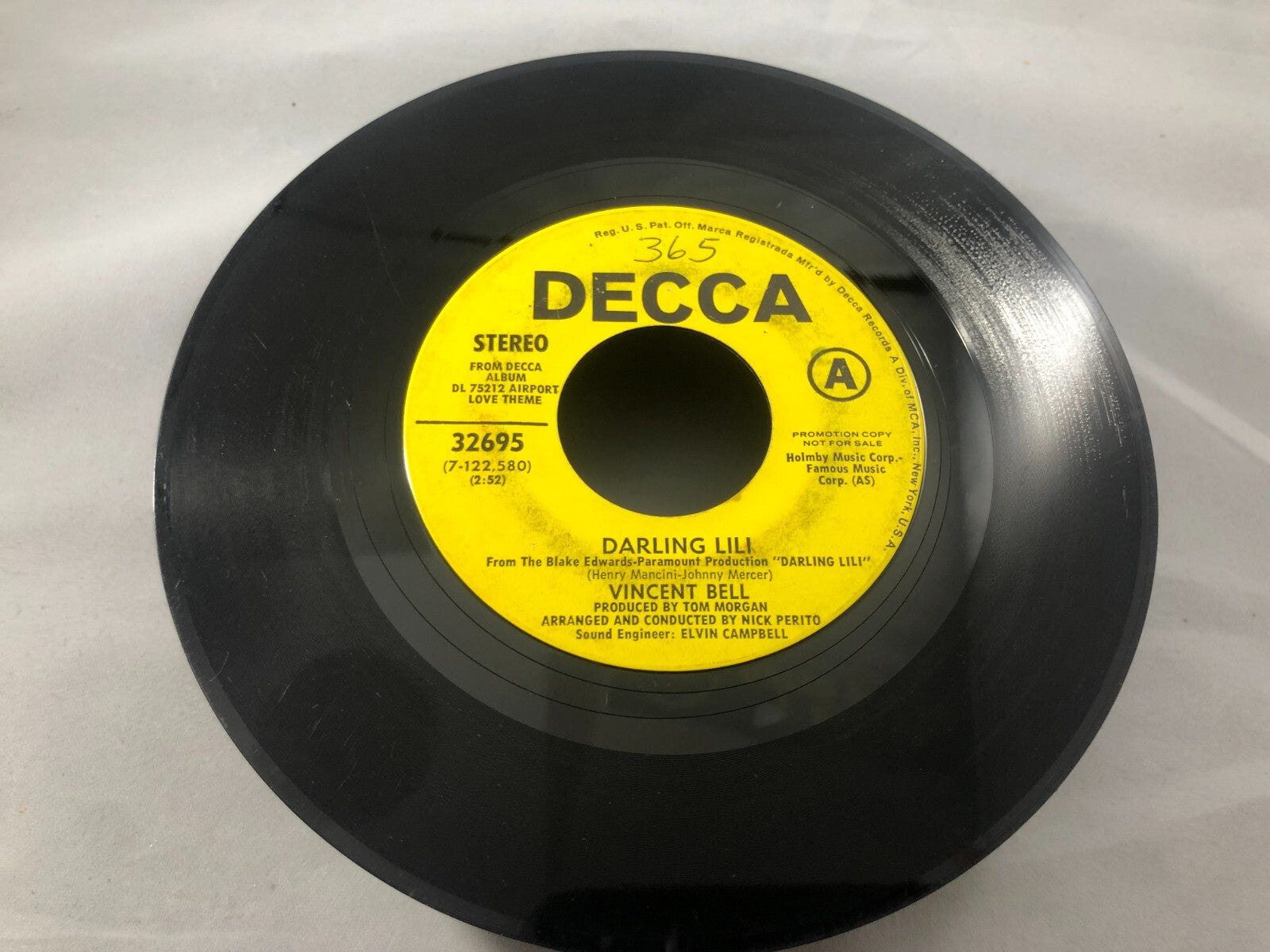VINCENT BELL - DARLING LILI \ NIKKI DECCA PROMO 45 RARE PROMO VG
