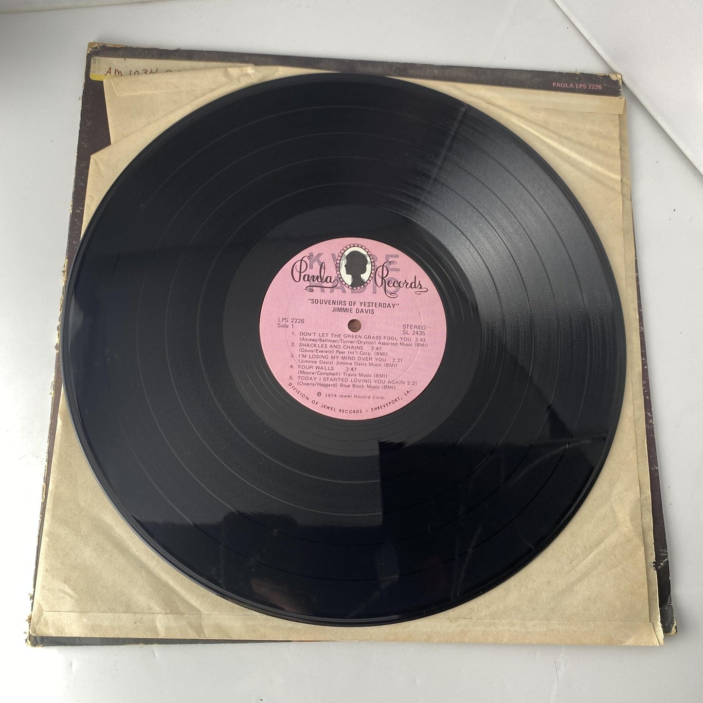 Vintage Jimmie Davis Souvenirs Of Yesterday 12" Vinyl LP 1974 Paula Country