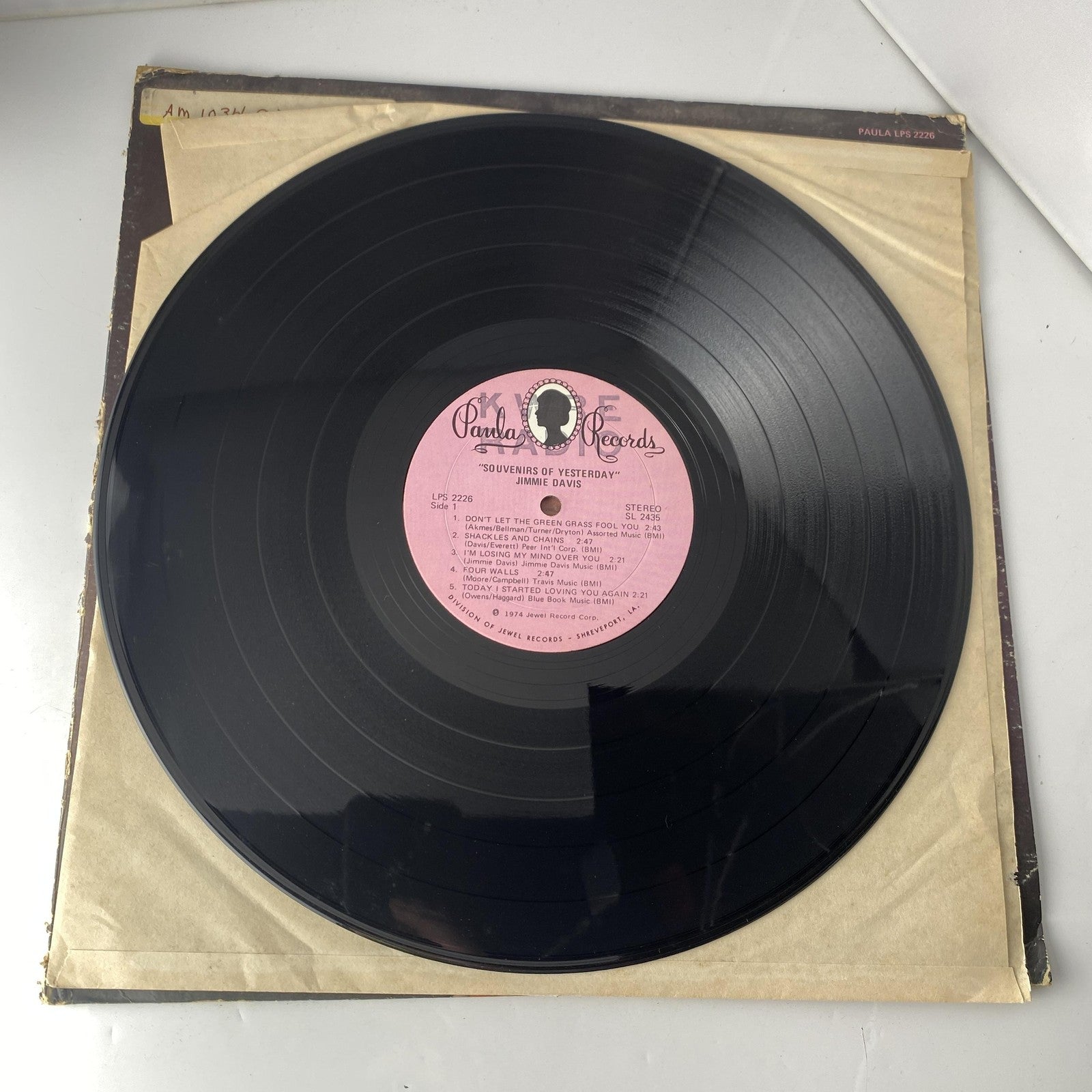 Vintage Jimmie Davis Souvenirs Of Yesterday 12" Vinyl LP 1974 Paula Country