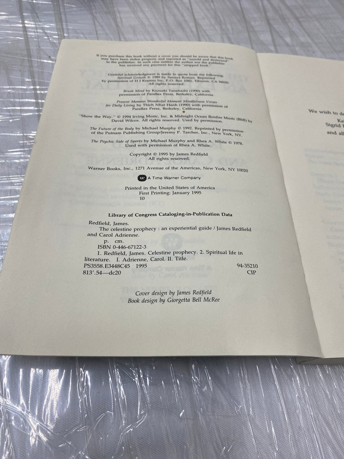 The Celestine Prophecy An Experiential Guide Redfield 1995 First Edition Warner