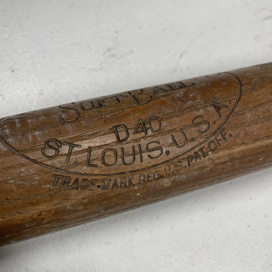 Vintage Antique Original Softball Bat Diamond Mfg. Co. D40 St. Louis 34” USA