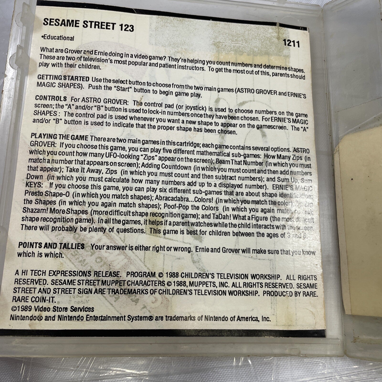 Sesame Street 123 + Rental Case (Nintendo Entertainment 1989) Missouri Unique
