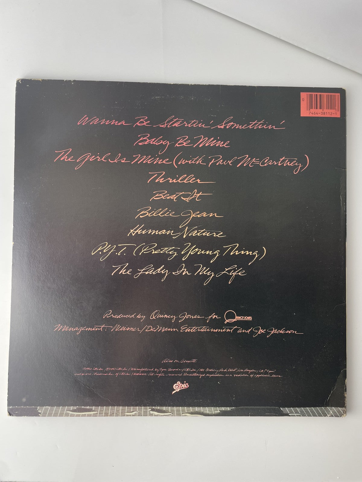 Vintage Michael Jackson Thriller Vinyl LP 1982 Epic QE 38112 Pop Album Insert