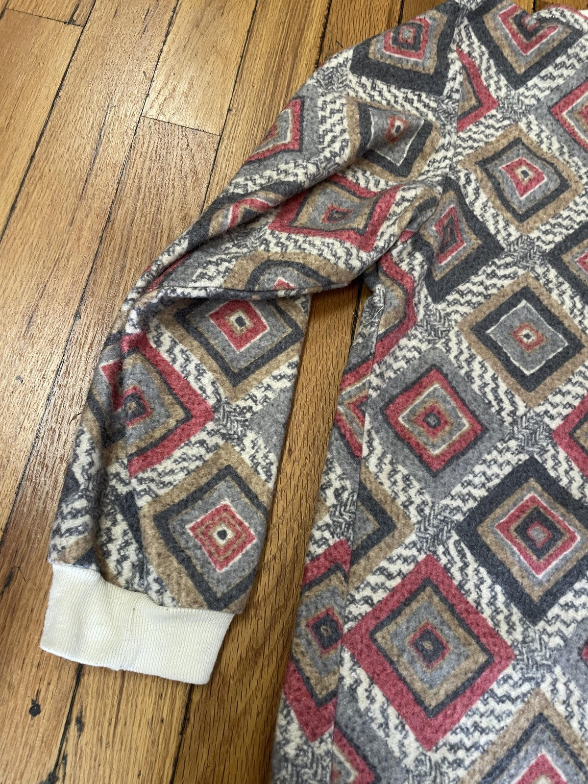 Blair Sweatshirt Womens Large Gray Red Diamond Print Tunic Mock Neck Pullover