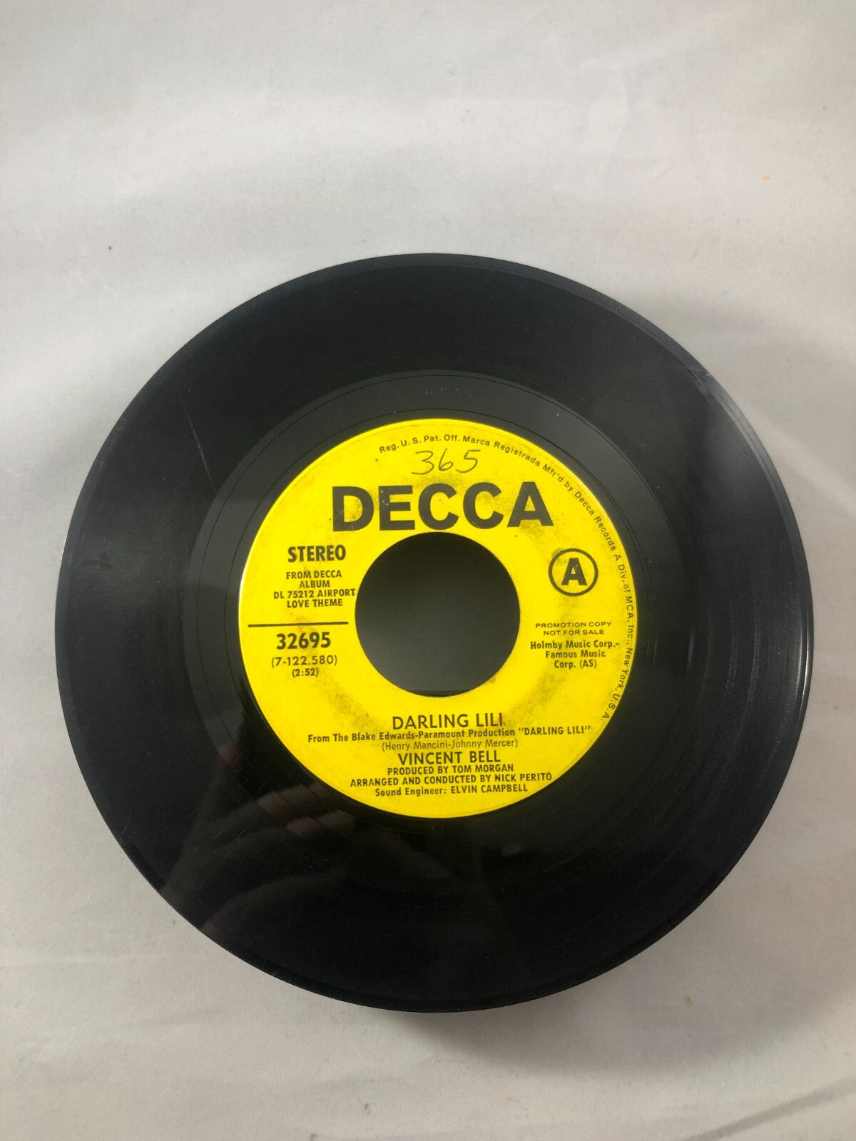 VINCENT BELL - DARLING LILI \ NIKKI DECCA PROMO 45 RARE PROMO VG