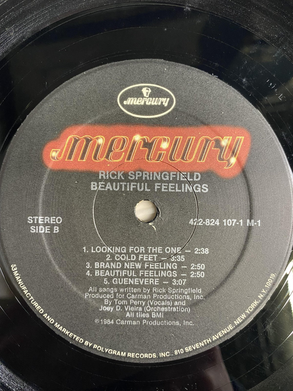 Vintage Rick Springfield Beautiful Feelings Vinyl LP 1984 Mercury Pop Rock