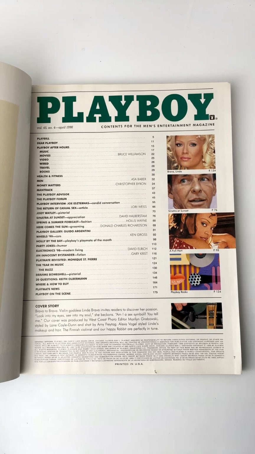 Playboy April 1998 Linda Brava Violin Goddess Sex Music Issue