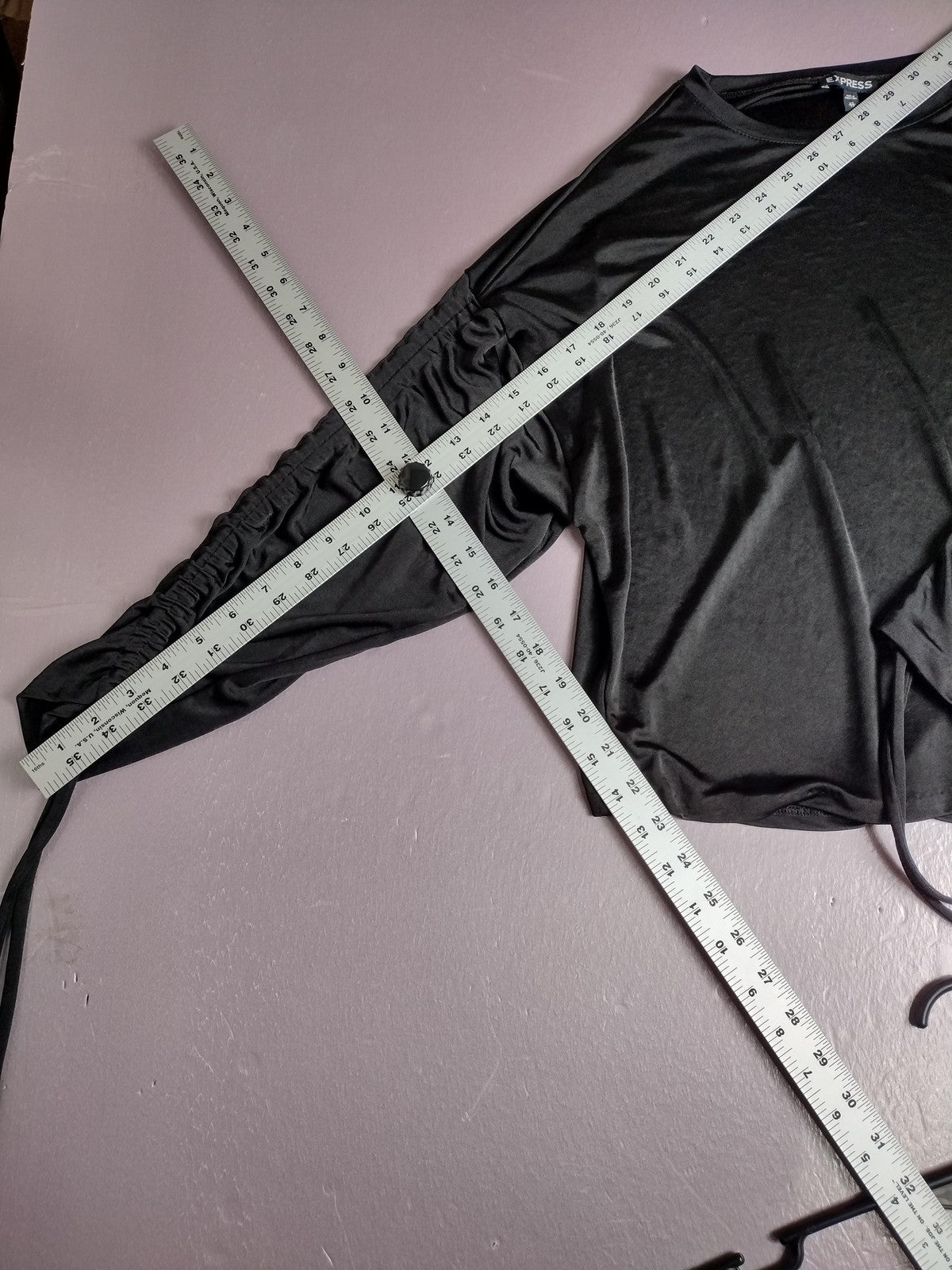 Express Shirt Womens XS Black Ruched Drawstring Long Sleeve Casual Top