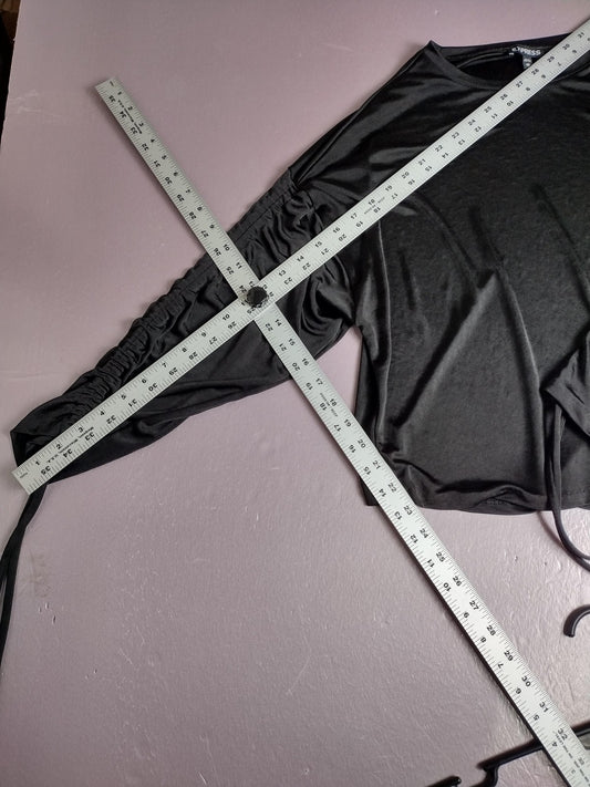 Express Shirt Womens XS Black Ruched Drawstring Long Sleeve Casual Top