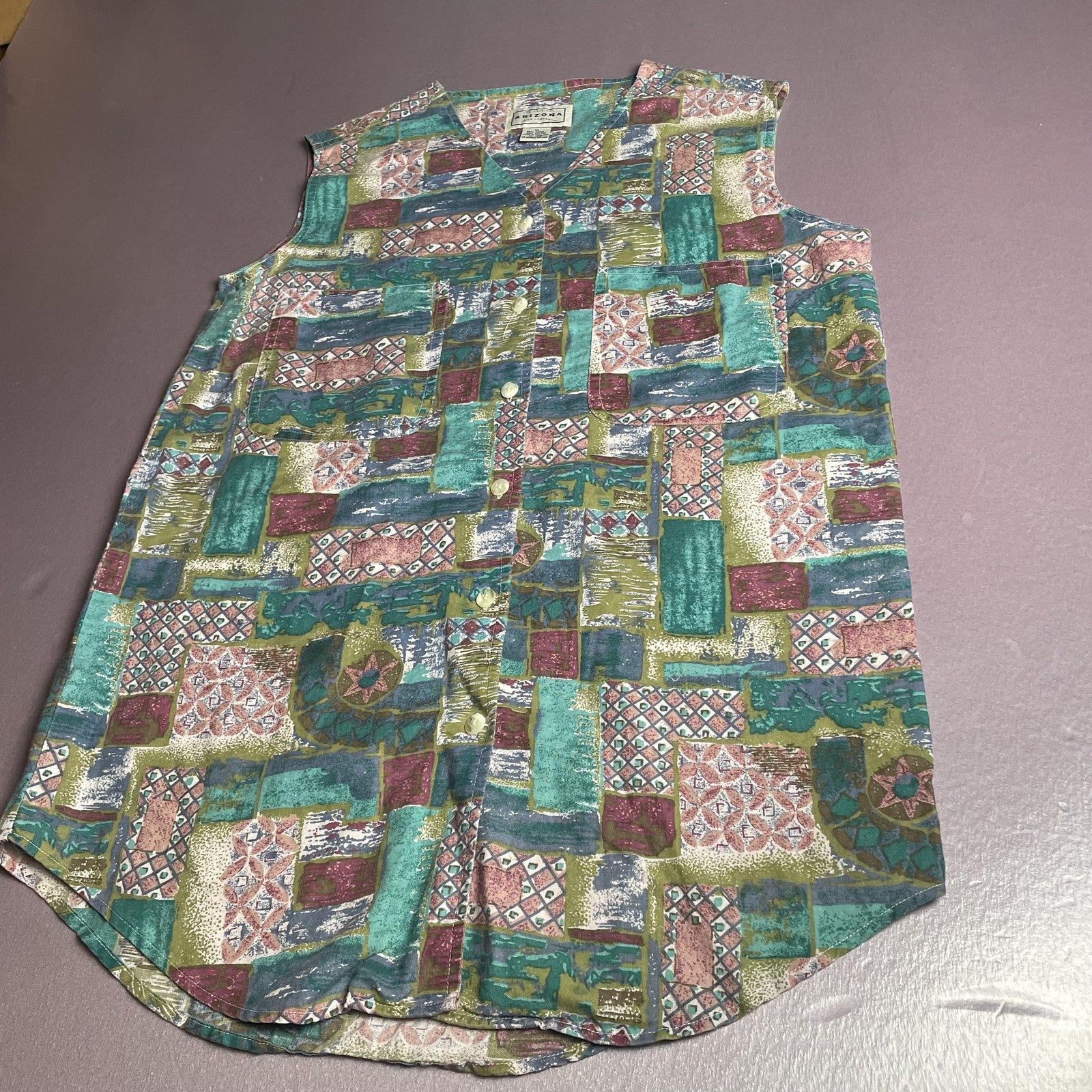 Vintage Arizona Jean Company Shirt Womens Medium Button Up Abstract 90s