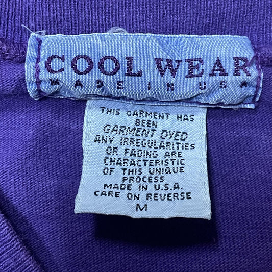 Vintage Cool Wear Shirt Mens Medium Purple V Neck Made USA Garment Dyed 90s Tee