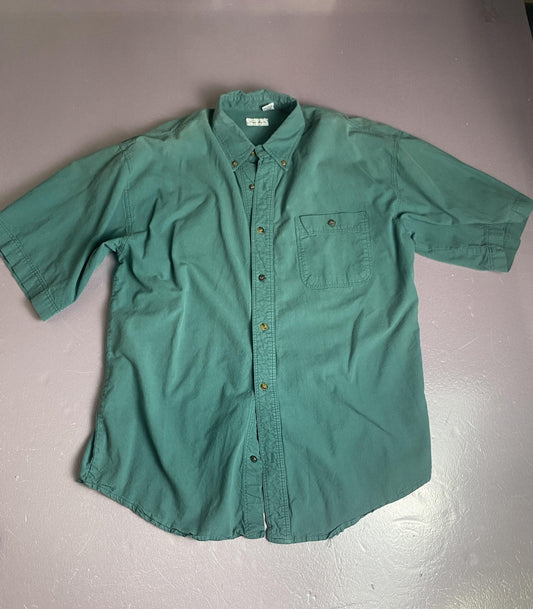 Vintage Bugle Boy Co Shirt Mens Large Green Button Down Short Sleeve Casual 90s
