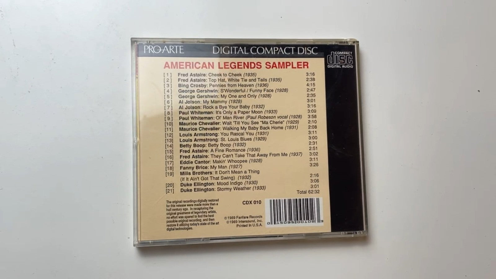 American Legends Sampler CD 1989 Jazz Vocal Pro Arte Digital