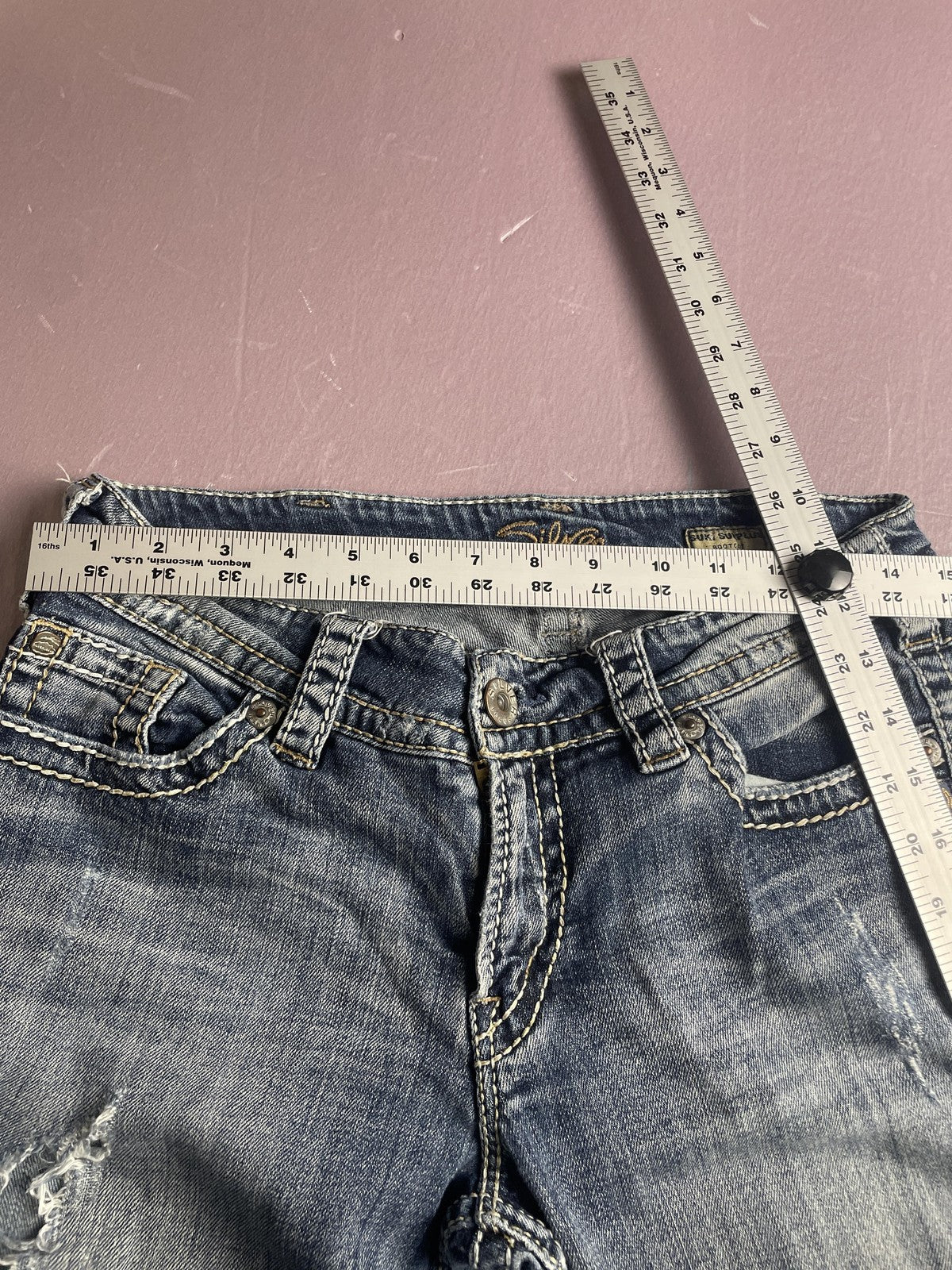 Silver Jeans Co Jeans Womens W30/L32 Blue Suki Surplus Bootcut Distressed Denim