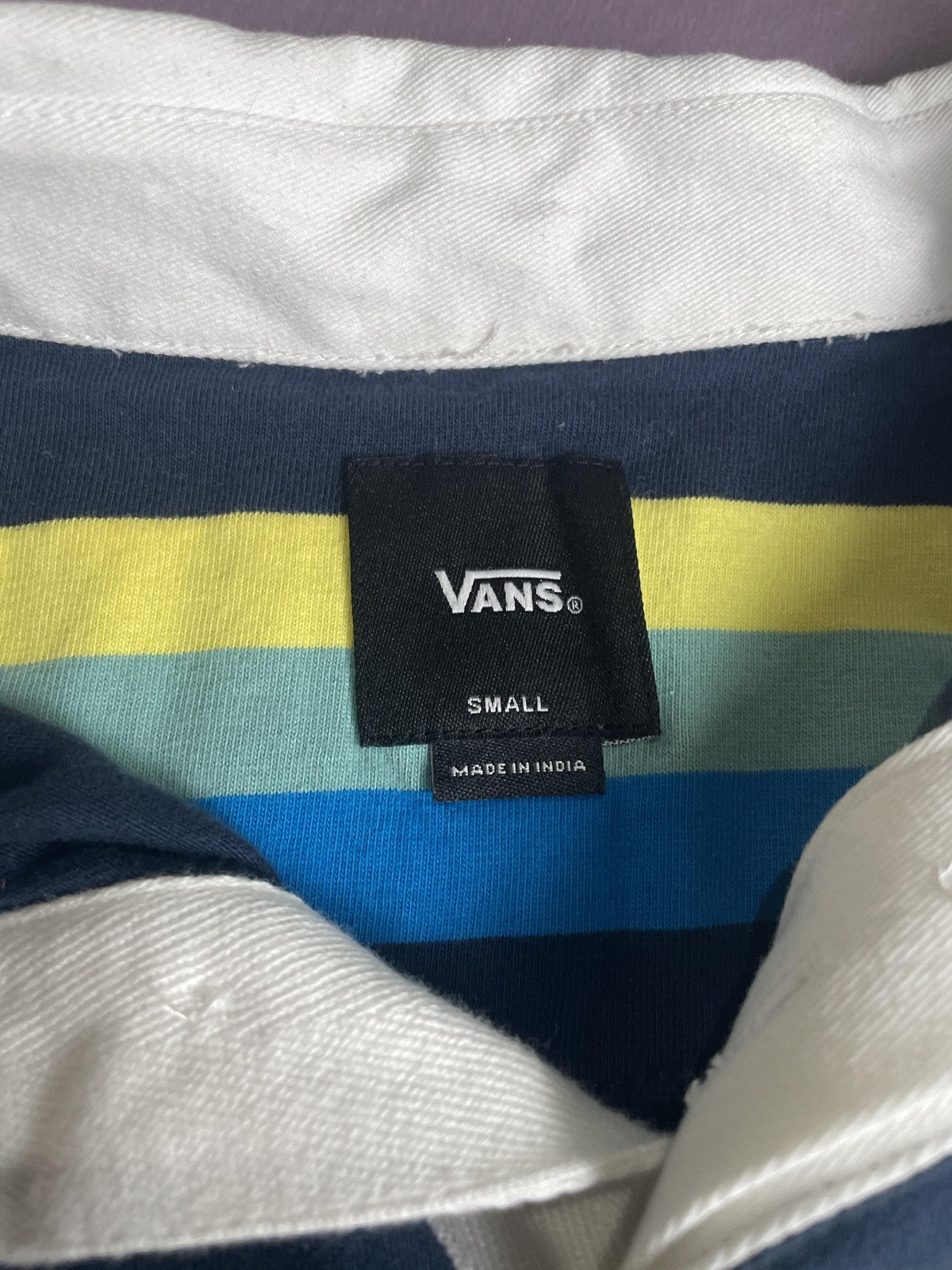 Vans Polo Shirt Mens Small Navy Multicolor Striped White Collar Skate Casual