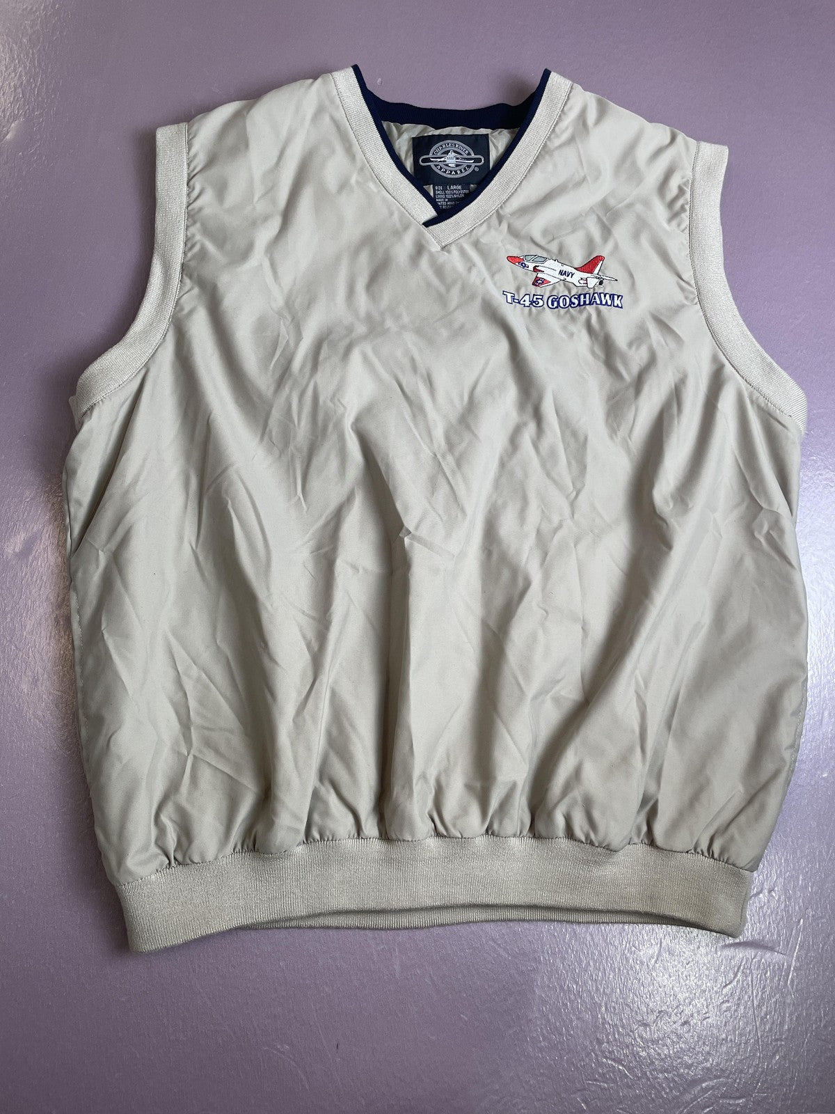 Charles River Windbreaker Vest Mens Large Khaki T-45 Goshawk Navy Embroidered