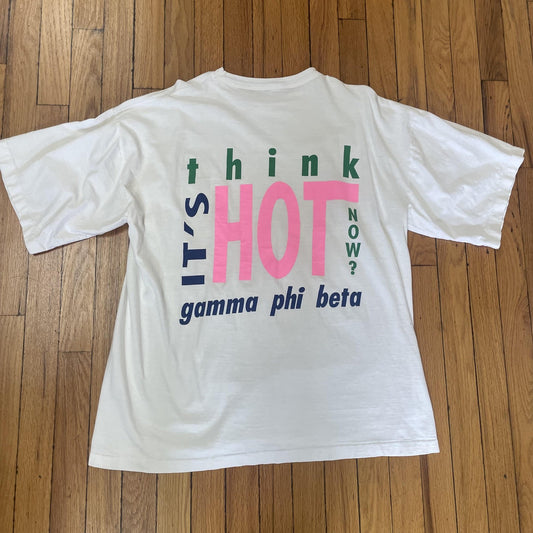 Vintage Gamma Phi Beta Shirt Mens XL White 1995 Fraternity Greek Think Hot 90s
