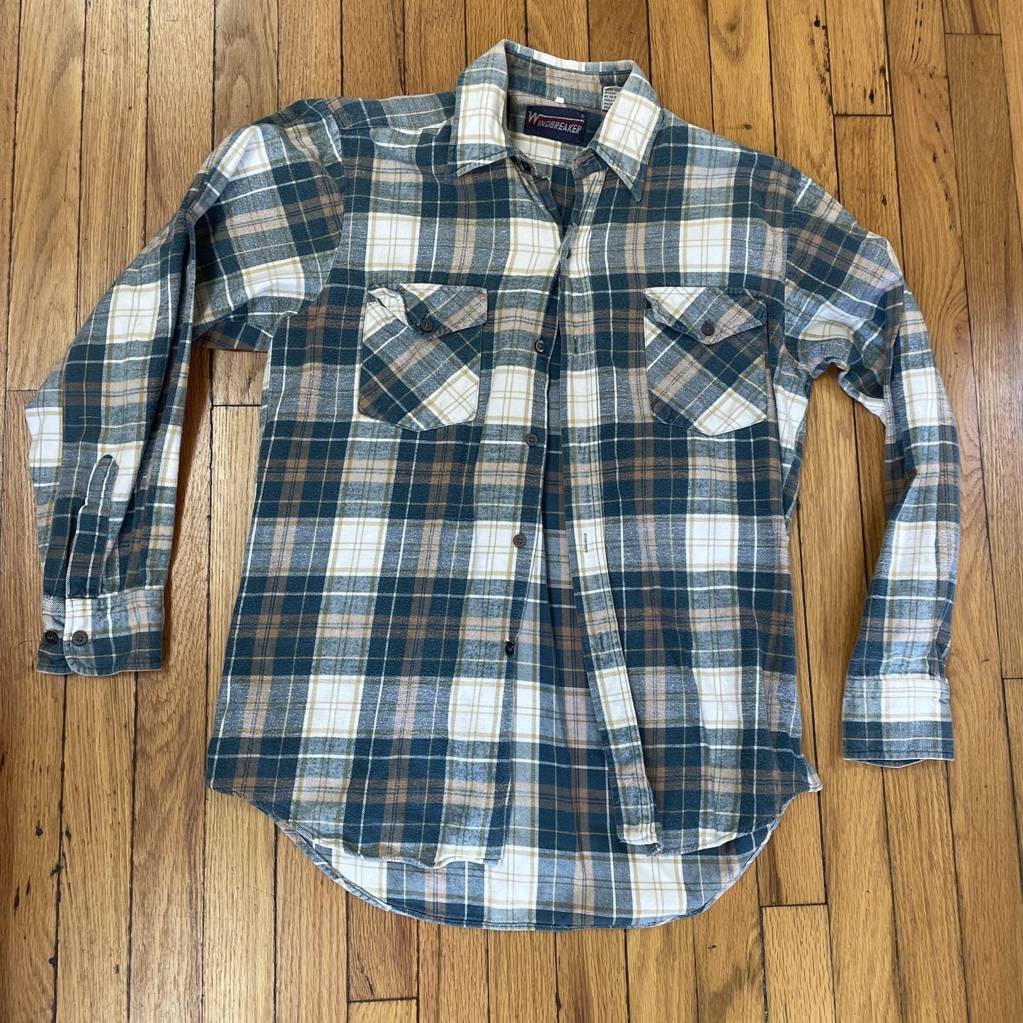 Windbreaker Shirt Mens Medium Plaid Flannel Button Up Pockets Casual