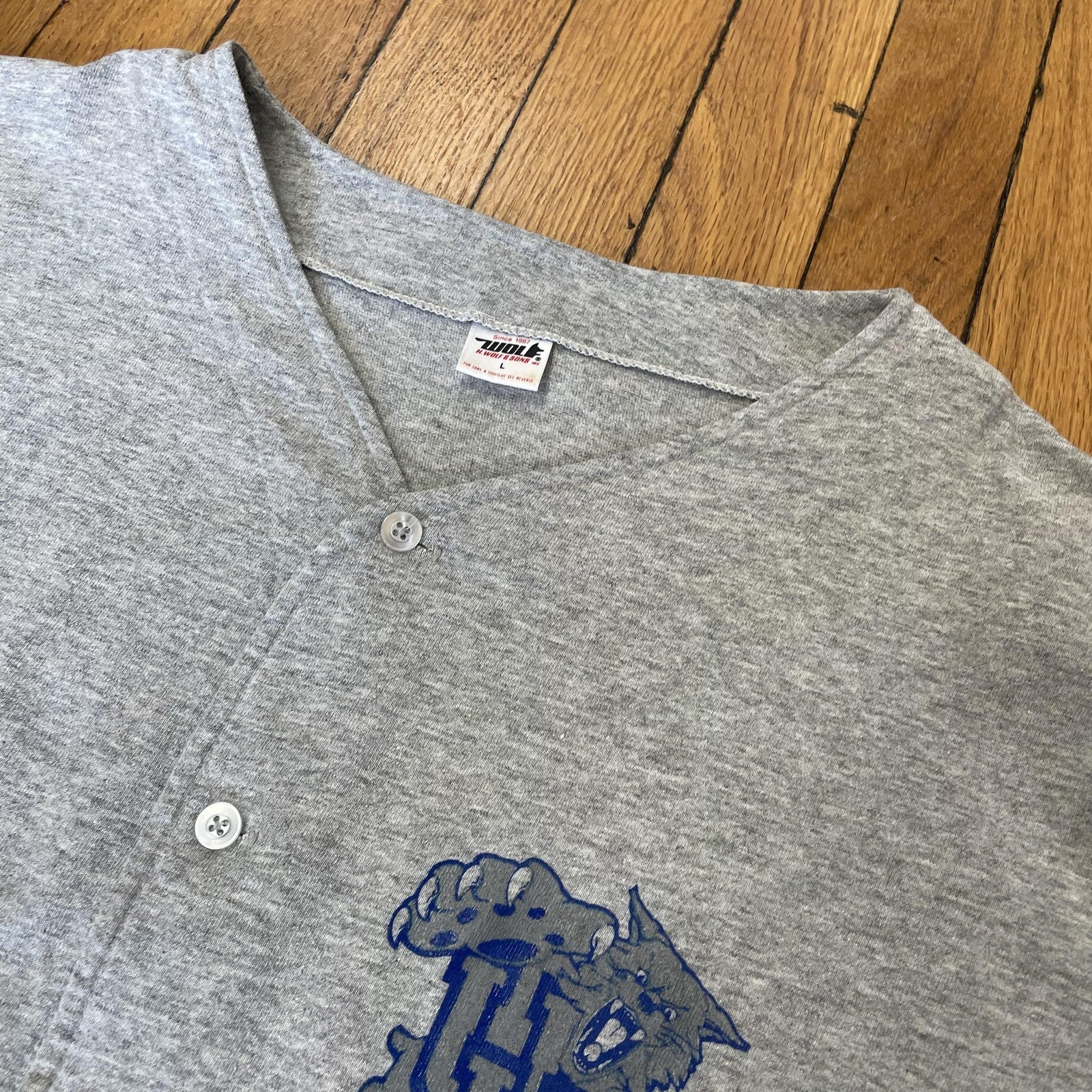 Kentucky Wildcats Shirt Mens Large Gray Wolf Athletic Baseball Jersey Button Up