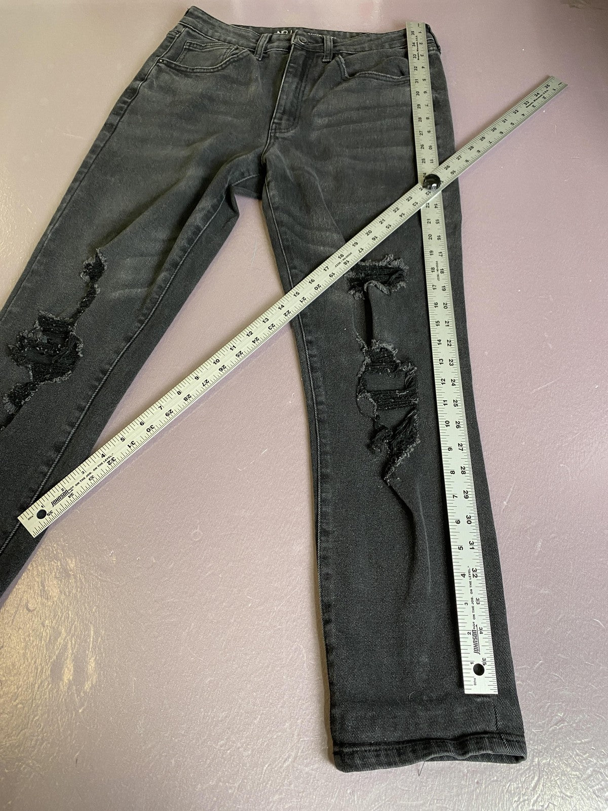 No Boundaries Jeans Juniors 11 Gray High Rise Straight Leg Distressed Denim