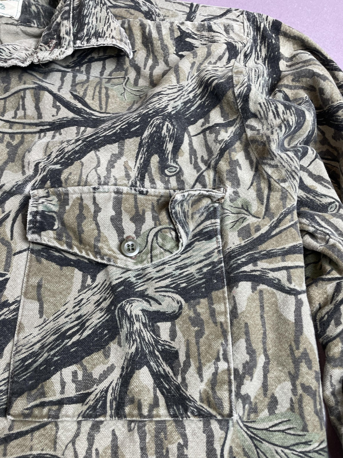 Vintage Mossy Oak Shirt Mens Medium Camou TREESTAND BARK Made USA 90s