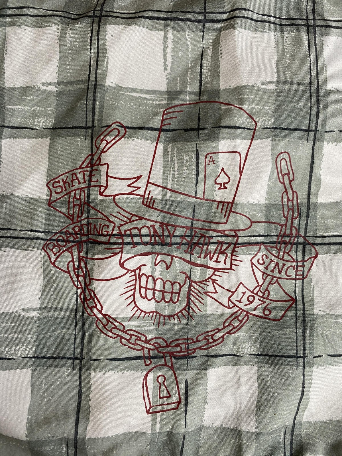 Tony Hawk Board Shorts Mens 30 Gray Plaid Skull Graphic Swim Trunks Skate Surf