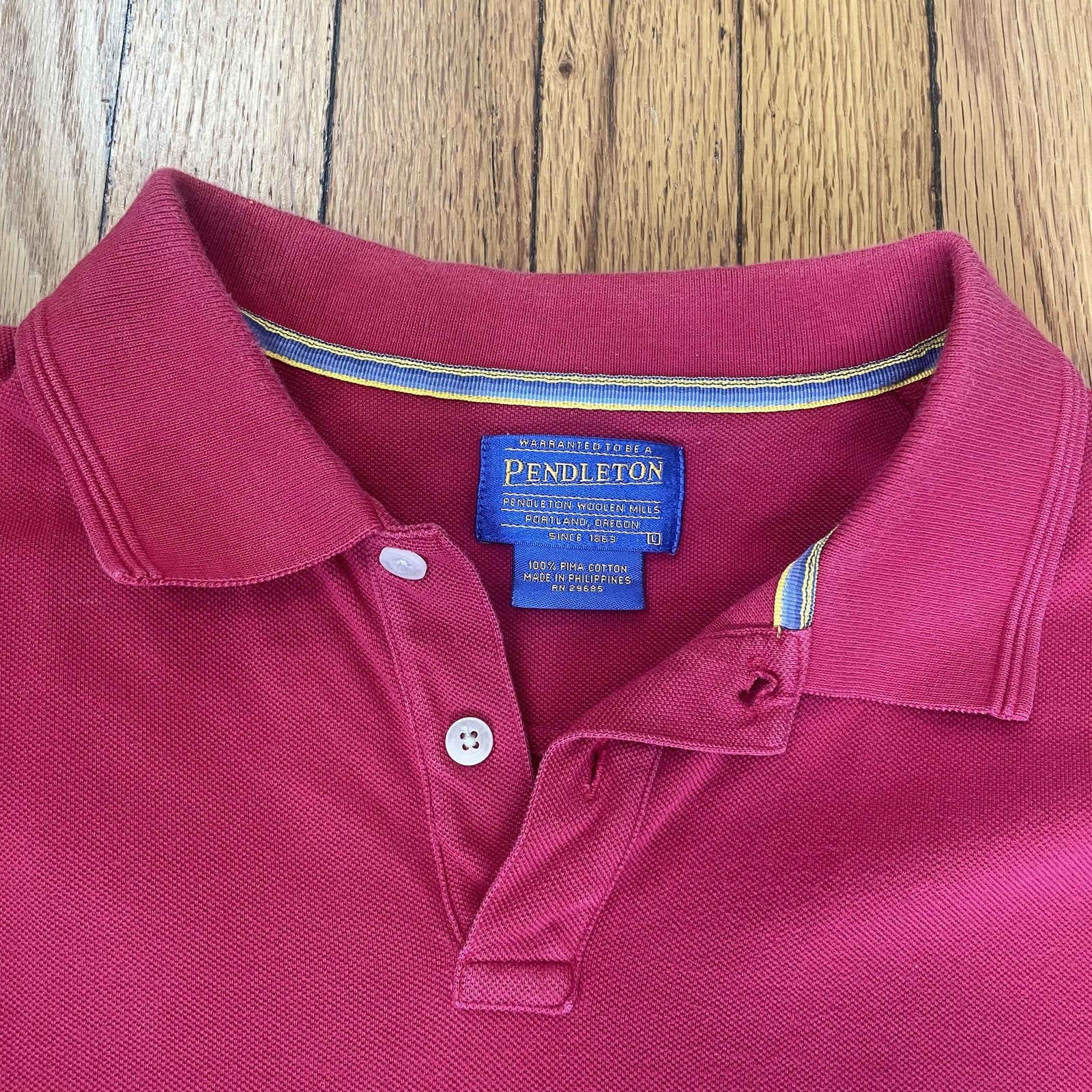 Pendleton Polo Shirt Mens Large Red 100% Pima Cotton Short Sleeve Casual Classic
