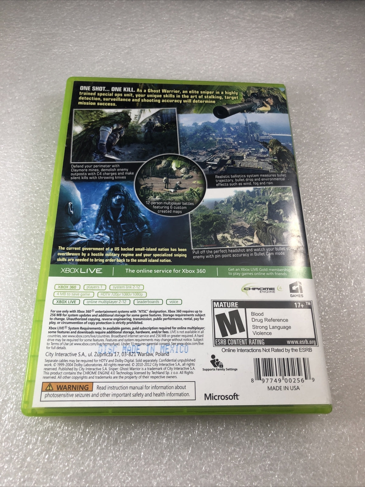 Sniper: Ghost Warrior (Microsoft Xbox 360, 2010) CIB Complete