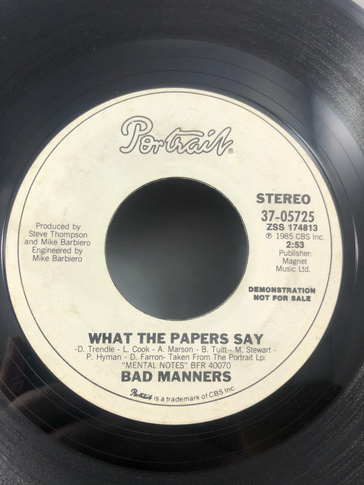 Bad Manners Promo 45 Portrait 05725 VG Condition What The Papers Say