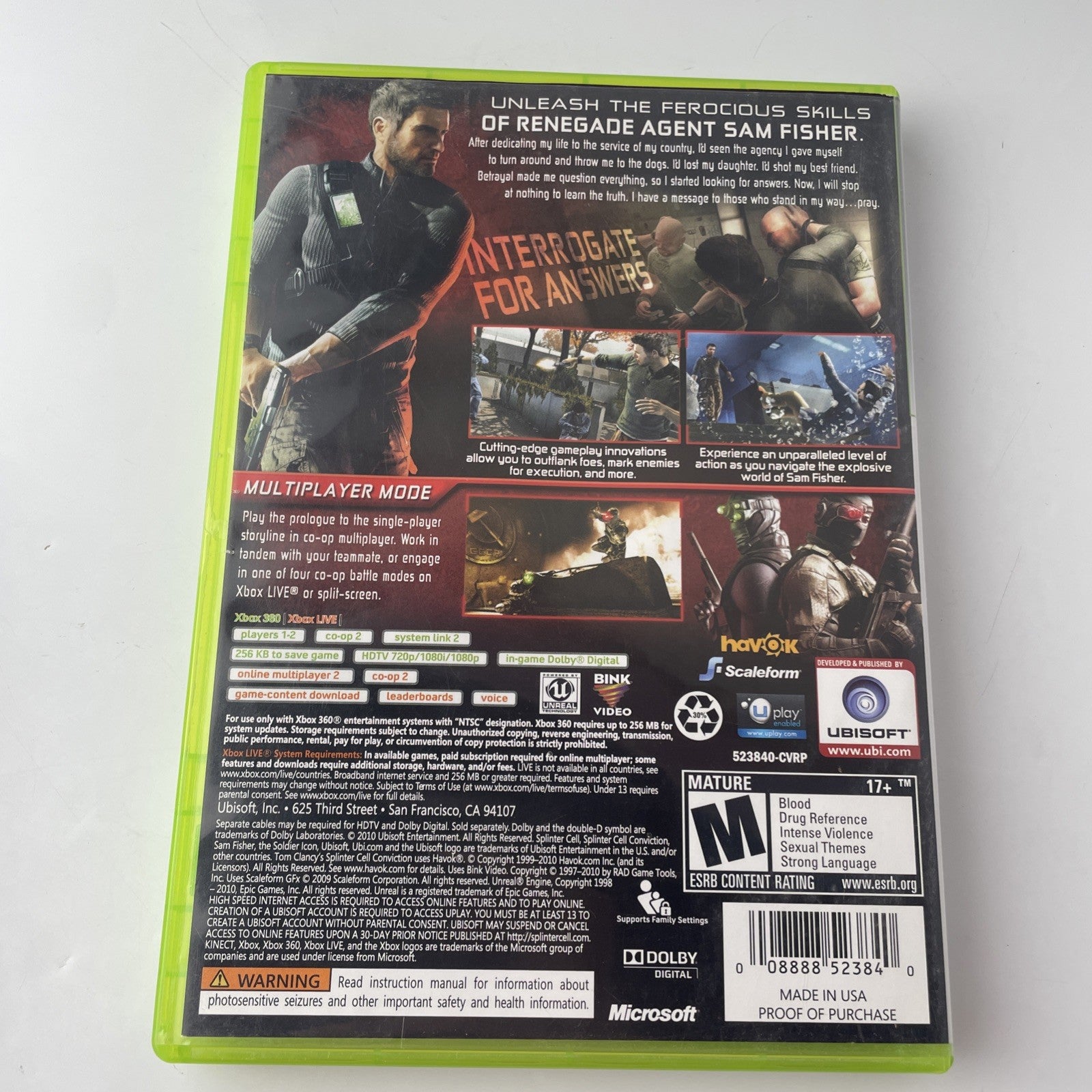 Splinter Cell Conviction (Xbox 360) (Platinum Hits) CIB Very Good Condition