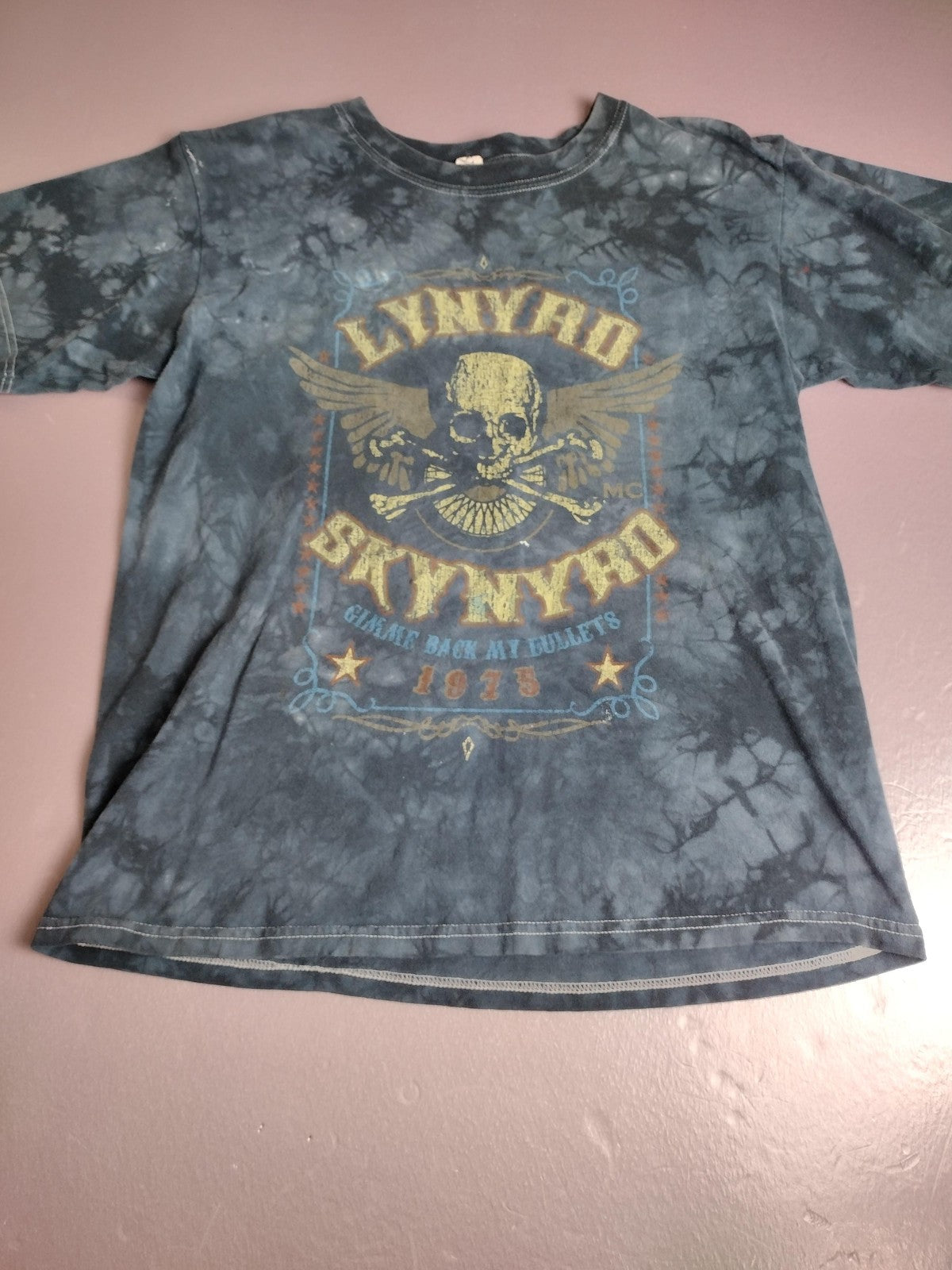 Lynyrd Skynyrd Shirt Youth Large Black Gray Tie Dye Band Rock Graphic Skull