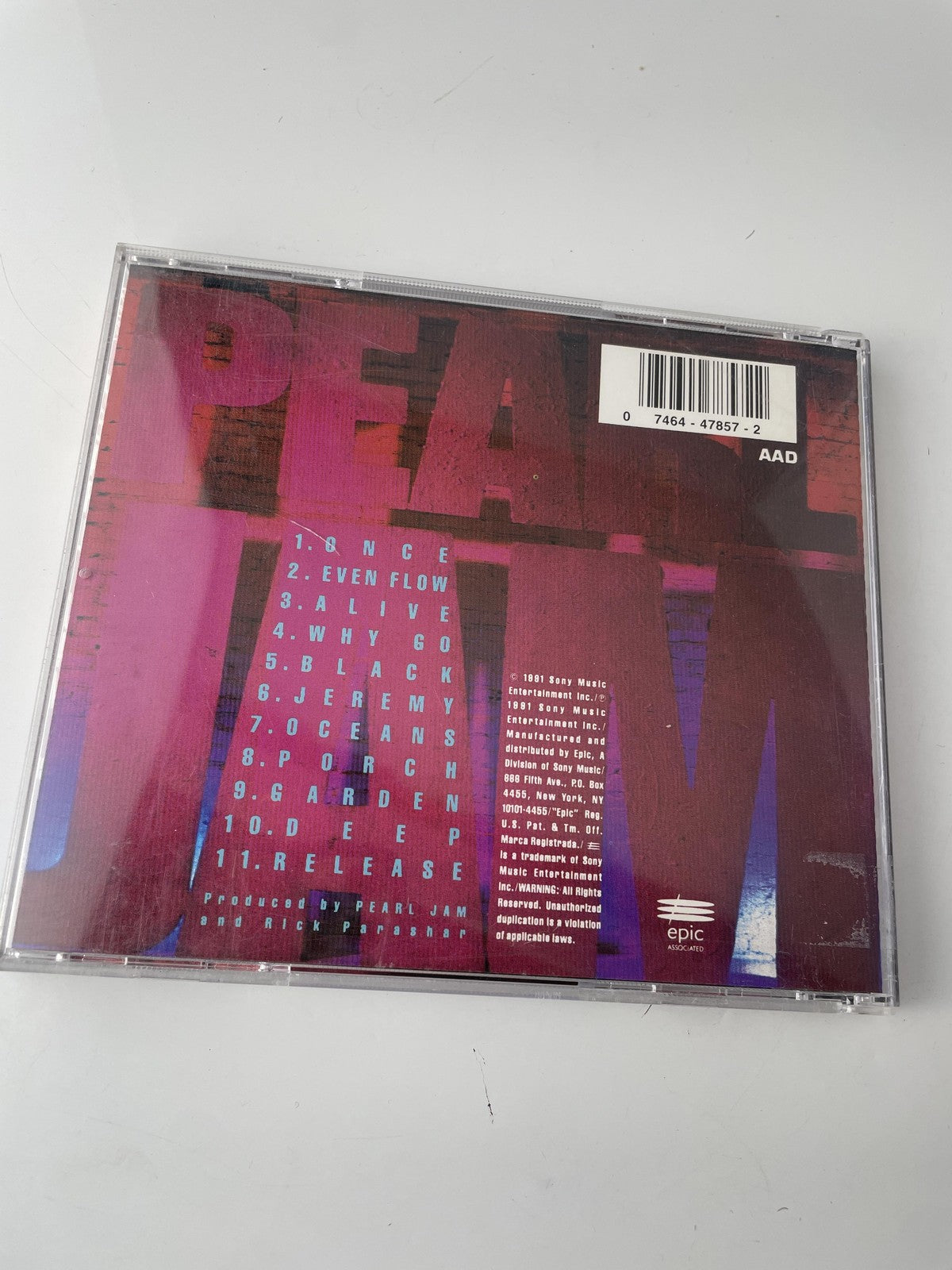 Pearl Jam CD Ten 1991 Grunge Rock Epic ZK 47857 AAD Hype Sticker Alive Even Flow