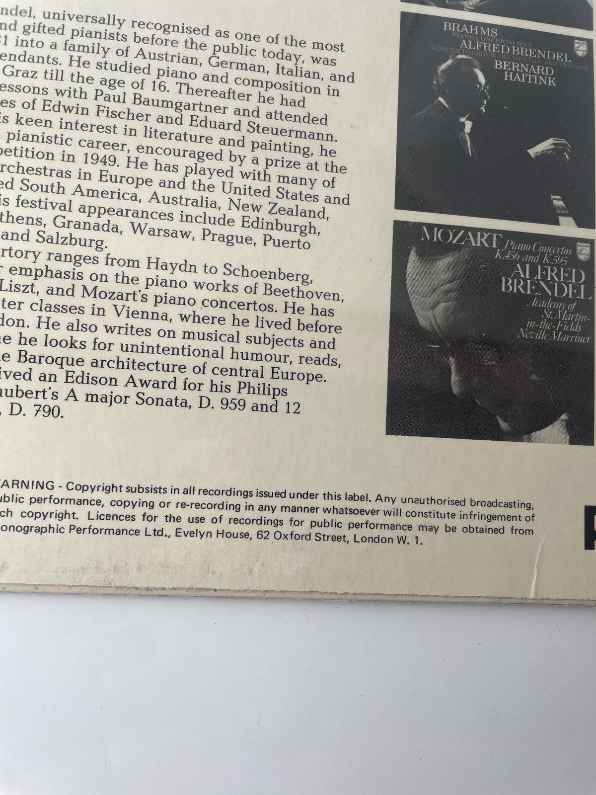 Vintage 1975 Mozart Piano Sonatas K.331 K.333 Adagio K.540 Alfred Brendel Vinyl