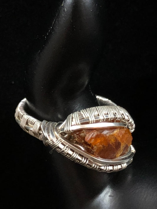 Orange Kyanite Ring in .999 Fine Silver Polished Wire Wrap size 9