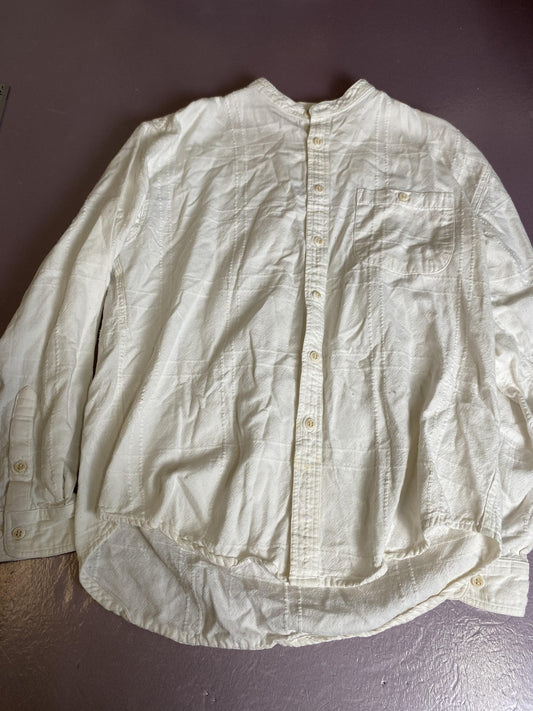 Picánte! Shirt Mens Large White Handwoven Band Collar Button Up Long Sleeve