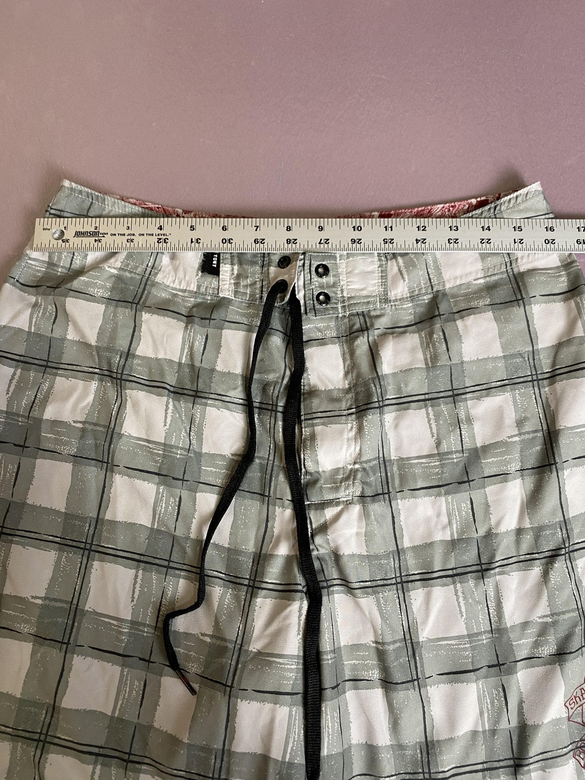 Tony Hawk Board Shorts Mens 30 Gray Plaid Skull Graphic Swim Trunks Skate Surf