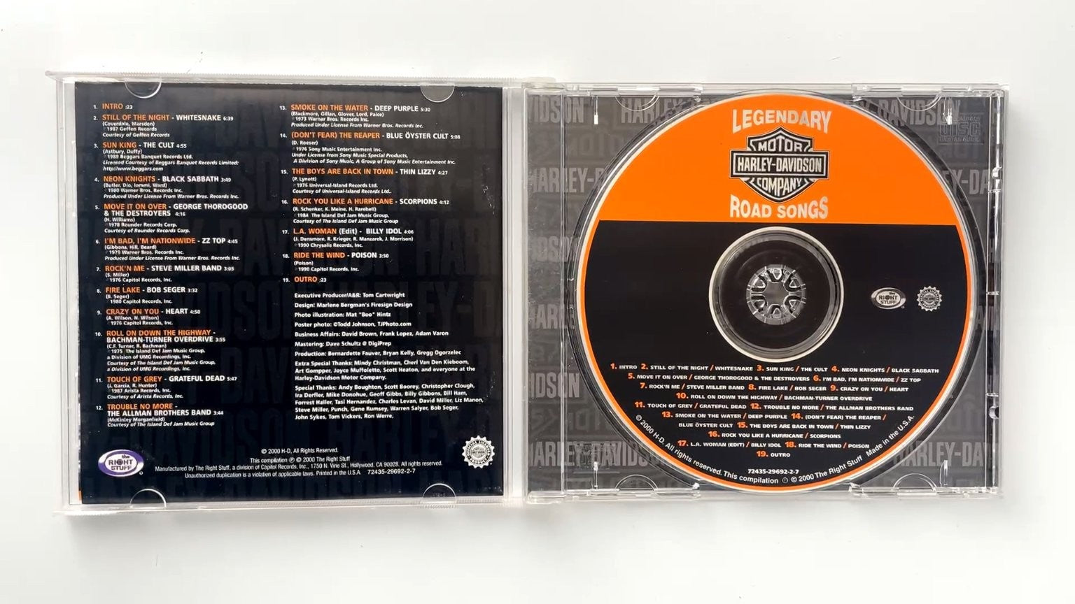 Legendary Harley-Davidson Road Songs CD 2000 Rock Compilation The Right Stuff