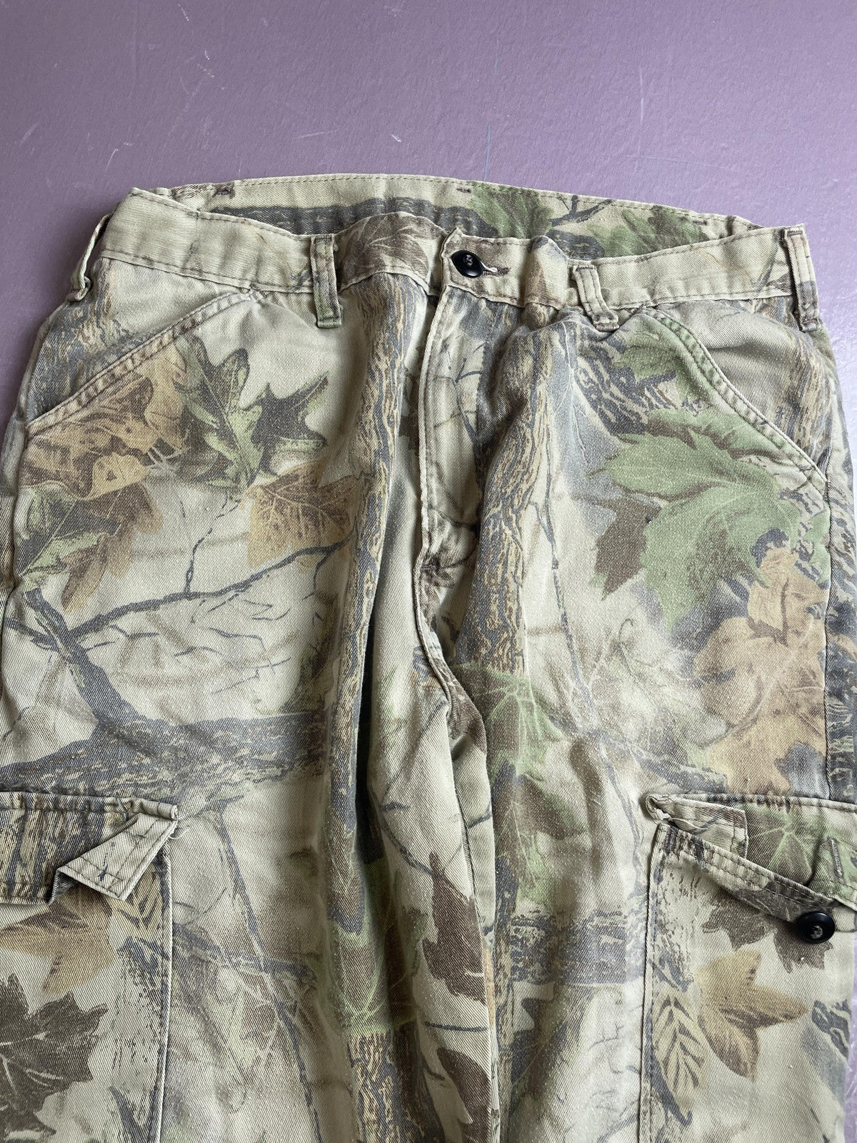 Camo Cargo Pants Mens 31x30 Green Woodland Drawstring Hem Hunting Outdoor