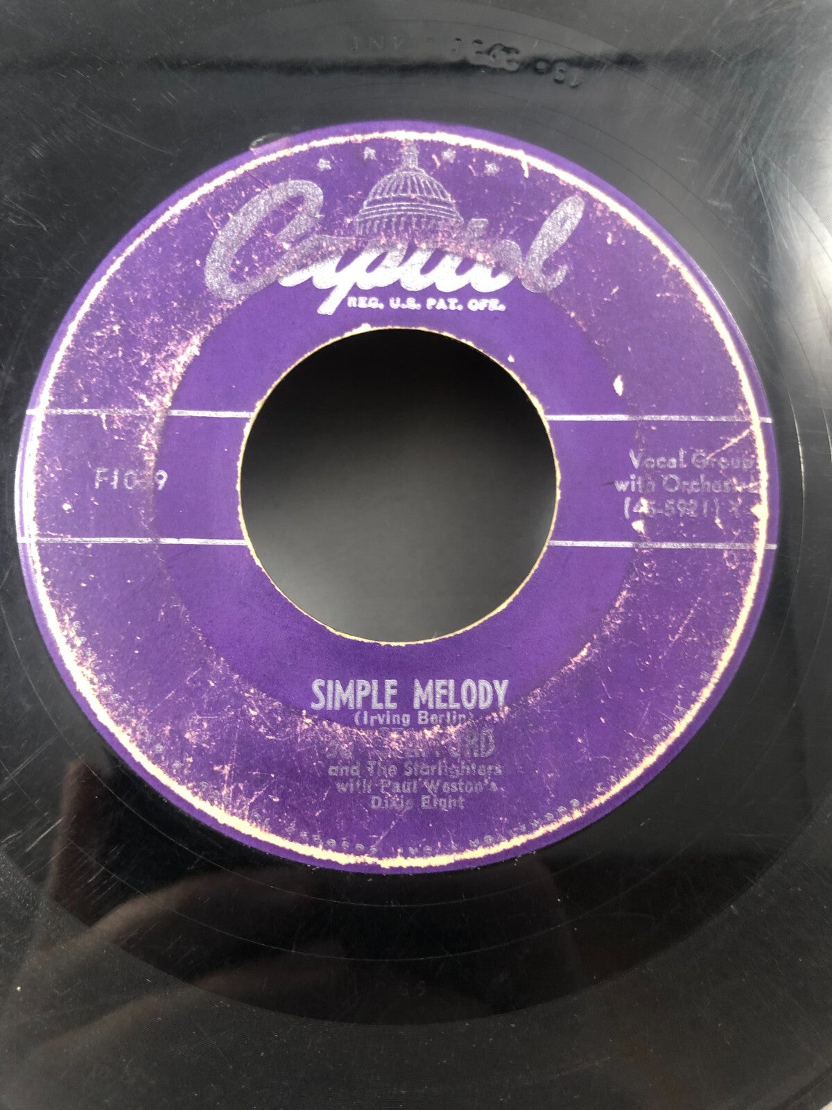 Jo Stafford record "PAGAN LOVE SONG" and "SIMPLE MELODY" Capitol F1039 45RPM