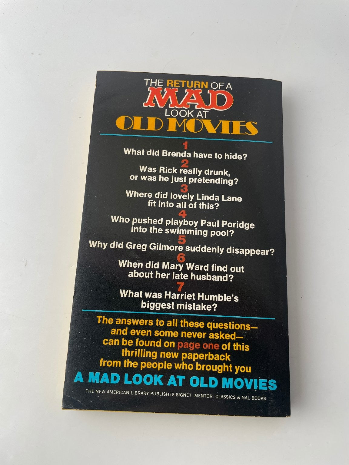 The Return of a MAD Look at Old Movies Dick De Bartolo 1970 Signet